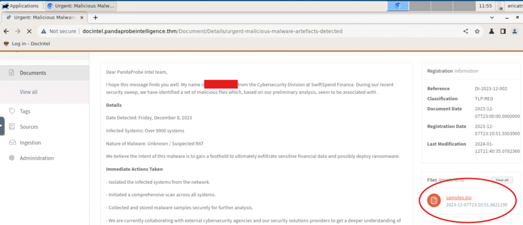Tryhackme Friday Overtime task email with the sender name