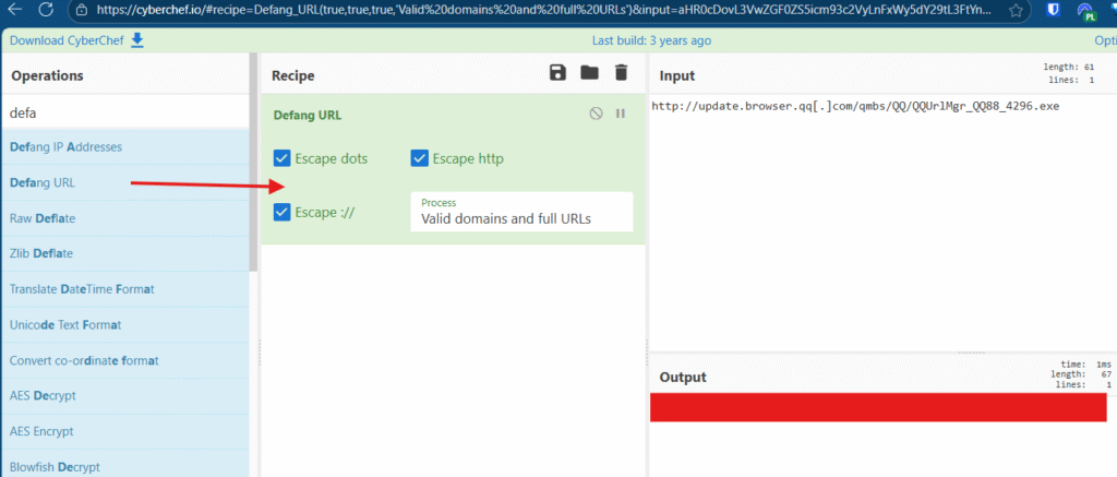 Tryhackme Friday Overtime defang URL in Cyberchef